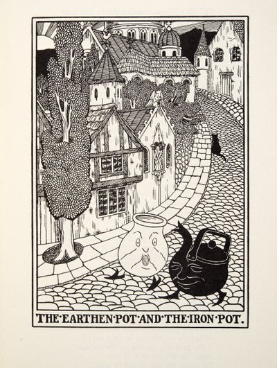 The Earthen Pot and the Iron Pot, fra Fontaine Fables, pub. 1905 af Percy J. Billingshurst