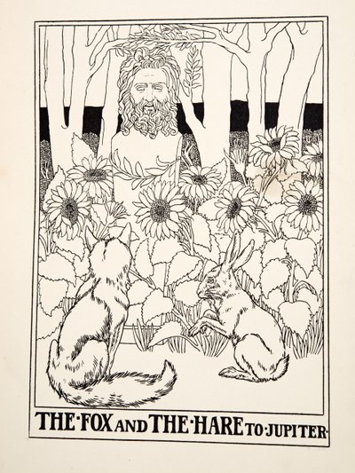The Fox and the Hare til Jupiter, fra A Hundred Fables of Aesop, pub.1903 af Percy J. Billingshurst