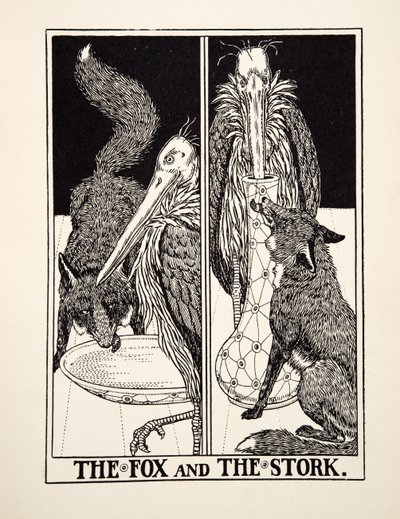 Ræven og storken, fra Æsops hundrede fabler, udg. 1903 af Percy J. Billingshurst