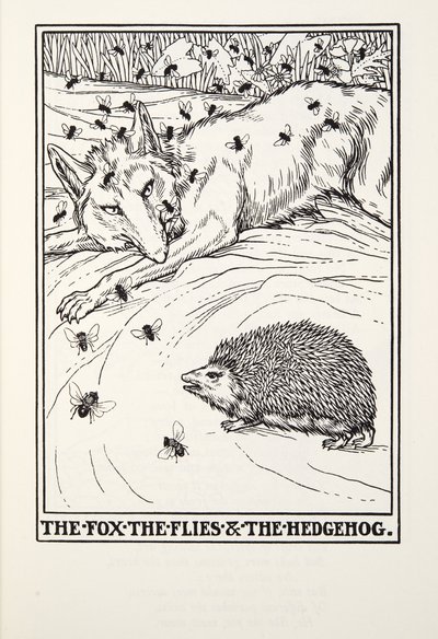 The Fox, the Flies and the Hedgehog, fra Fontaine Fables, pub. 1905 af Percy J. Billingshurst