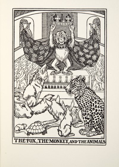 The Fox, the Monkey, and the Animals, fra Fontaine Fables, pub. 1905 af Percy J. Billingshurst