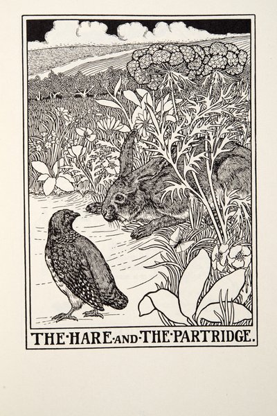 Haren og Agerhønen, fra Fontaine Fables, pub. 1905 af Percy J. Billingshurst