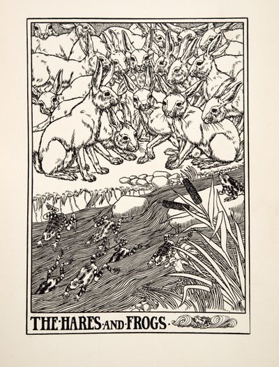 The Hares and Frogs, fra A Hundred Fables of Aesop, pub.1903 af Percy J. Billingshurst