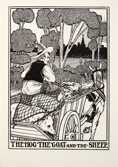 The Hog, the Goat and the Sheep, fra Fontaine Fables, pub. 1905 af Percy J. Billingshurst