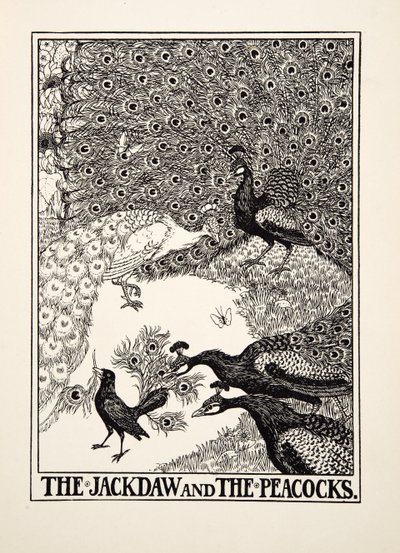 The Jackdaw and the Peacocks, fra A Hundred Fables of Aesop, pub.1903 af Percy J. Billingshurst