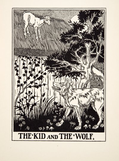 The Kid and the Wolf, fra A Hundred Fables of Aesop, pub.1903 af Percy J. Billingshurst