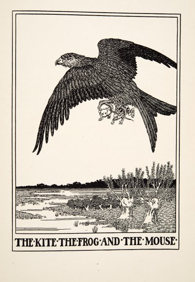 Dragen, frøen og musen, fra A Hundred Fables of Aesop, pub.1903 af Percy J. Billingshurst