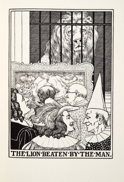 Løven slået af manden, fra Fontaine Fables, pub. 1905 af Percy J. Billingshurst