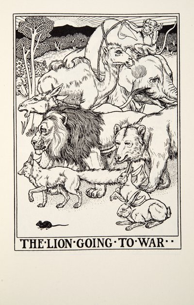 The Lion Going to War, fra Fontaine Fables, pub. 1905 af Percy J. Billingshurst