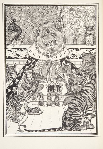 The Lion and his Associates, Frontispice, fra Fontaine Fables, pub. 1905 af Percy J. Billingshurst