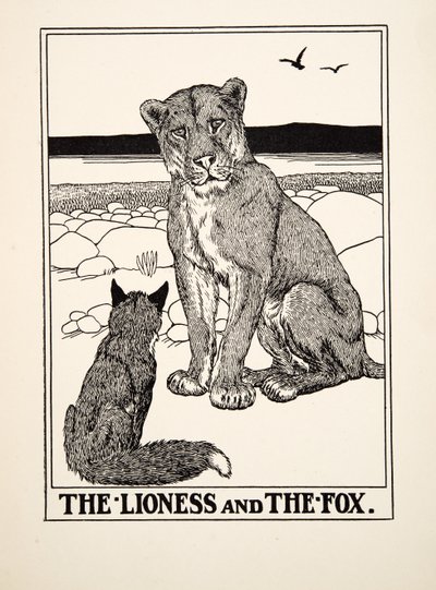 The Lioness and the Fox, fra A Hundred Fables of Aesop, pub.1903 af Percy J. Billingshurst
