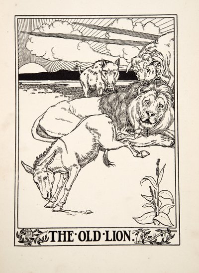Den gamle løve, fra Aesops hundrede fabler, pub.1903 af Percy J. Billingshurst