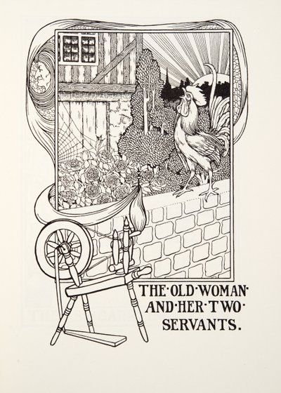 Den gamle kvinde og hendes to tjenere, fra Fontaine Fables, pub. 1905 (gravering) af Percy J. Billingshurst