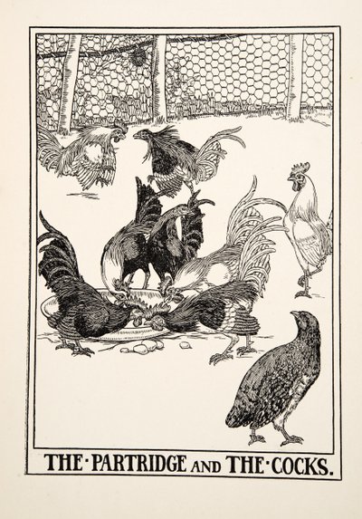 Agerhønen og Hanerne, fra A Hundred Fables of Aesop, pub.1903 af Percy J. Billingshurst