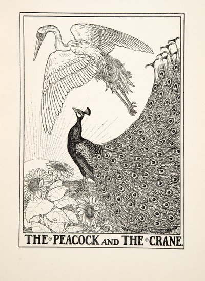 The Peacock and the Crane, fra A Hundred Fables of Aesop, pub.1903 af Percy J. Billingshurst