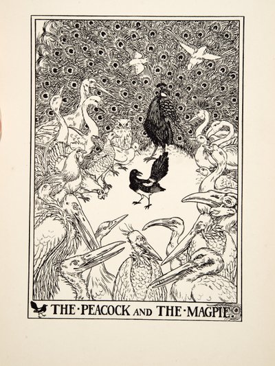 The Peacock and the Magpie, fra A Hundred Fables of Aesop, pub.1903 (gravering) af Percy J. Billingshurst