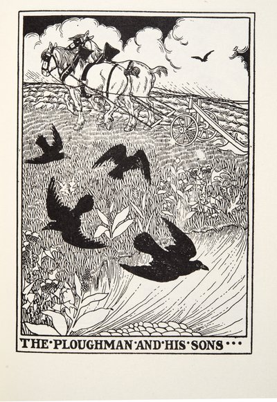 Plovmanden og hans sønner, fra Fontaine Fables, pub. 1905 af Percy J. Billingshurst