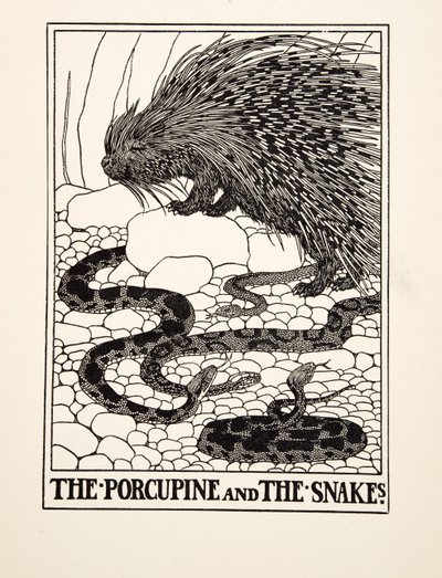 The Porcupine and the Snakes, fra A Hundred Fables of Aesop, pub.1903 (gravering) af Percy J. Billingshurst