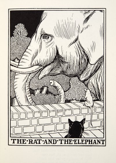 The Rat and the Elephant, fra Fontaine Fables, pub. 1905 af Percy J. Billingshurst