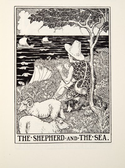 Hyrden og havet, fra Fontaine Fables, pub. 1905 af Percy J. Billingshurst