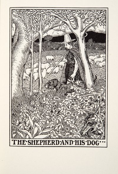 Hyrden og hans hund, fra Fontaine Fables, pub. 1905 af Percy J. Billingshurst