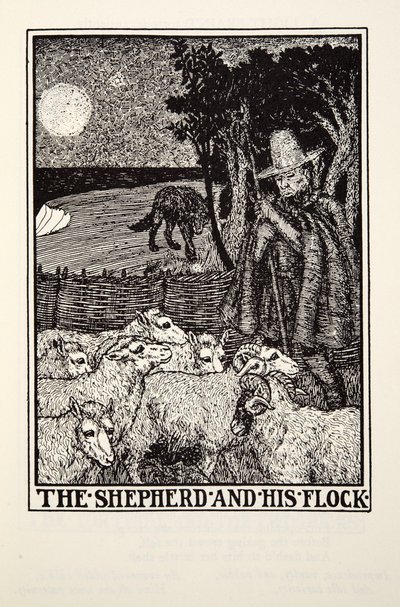 Hyrden og hans flok, fra Fontaine Fables, pub. 1905 af Percy J. Billingshurst