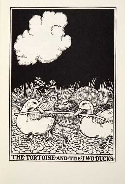 Skildpadden og de to ænder, fra Fontaine Fables, pub. 1905 af Percy J. Billingshurst