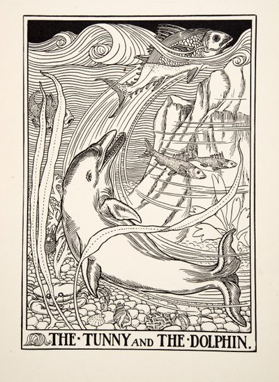 The Tunny and the Dolphin, fra A Hundred Fables of Aesop, pub.1903 af Percy J. Billingshurst