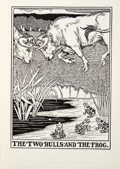The Two Bulls and the Frog, fra Fontaine Fables, pub. 1905 af Percy J. Billingshurst