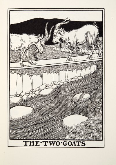 The Two Goats, fra Fontaine Fables, pub. 1905 af Percy J. Billingshurst