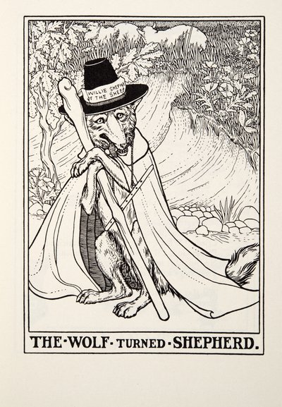 The Wolf Turned Shepherd, fra Fontaine Fables, pub. 1905 af Percy J. Billingshurst