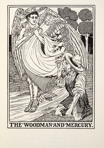 The Woodman and Mercury, fra Fontaine Fables, pub. 1905 af Percy J. Billingshurst