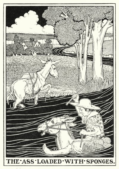 Fables of La Fontaine: Æselen fyldt med svampe (litho) af Percy James Billinghurst