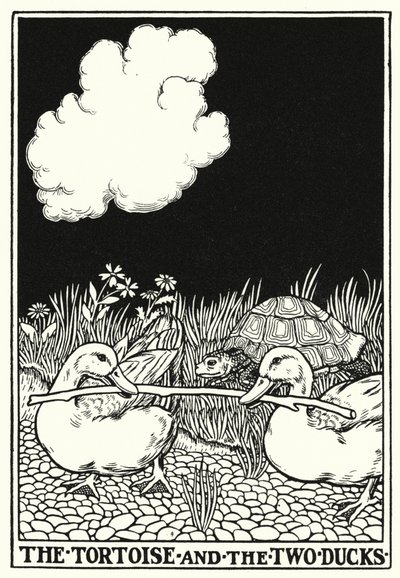 Fables of La Fontaine: Skildpadden og de to ænder (litho) af Percy James Billinghurst