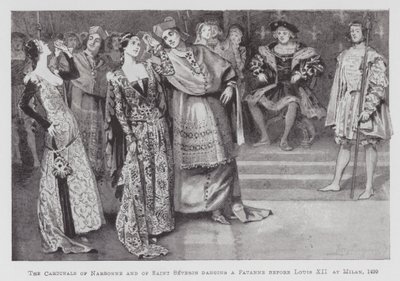 Dans: Kardinalerne fra Narbonne og Saint Severin danser en Pavanne før Ludvig XII i Milano af Percy Macquoid