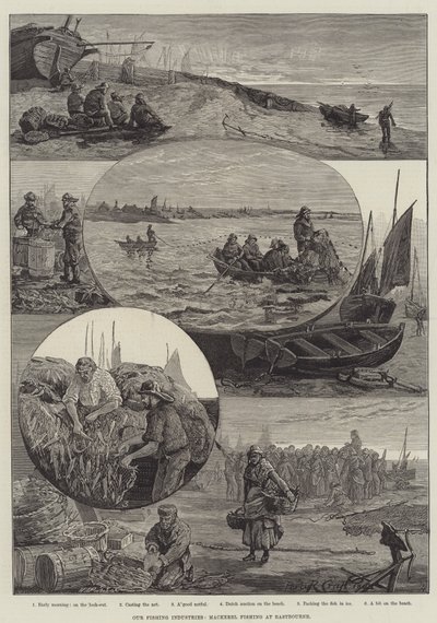Vores fiskeindustri, makrelfiskeri i Eastbourne (gravering) af Percy Robert Craft