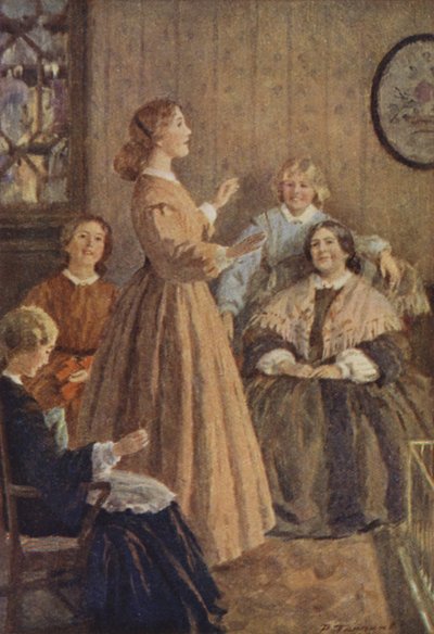 Illustration til små kvinder af Louisa M Alcott (farve litho) af Percy Tarrant
