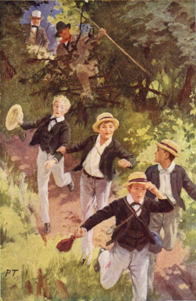 Forfølgerne vinder forfærdeligt på dem (farve litho) af Percy Tarrant