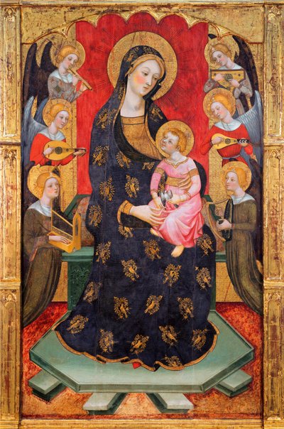 Madonna og barn med musikengle - Madonna med engle spiller musik - Maleri af Pere (Pedro) Serra (aktiv ca. 1357-1406), ca. 1380 - Tempera på panel - Museu Nacional d