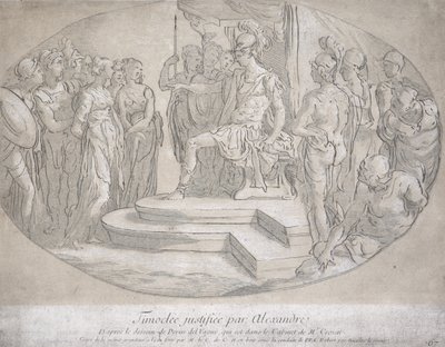 Alexandre et Timoclee, graveret af Nicolas Lesueur (1691-1764) (litho) af Perino del Vaga