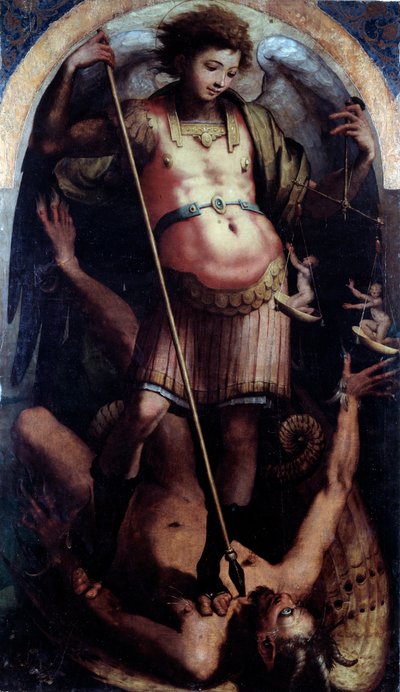 St Michael, Central panel (olie på træ, ca. 1535) af Perino del Vaga