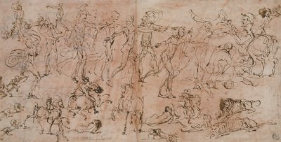 Studier af krigere, ryttere og løver, 1528-33 af Perino del Vaga