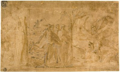 Studie til Perseus, der befrier Andromeda af Perino del Vaga
