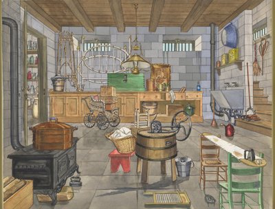 Byhusets kælder, 1910, ca. 1947. af Perkins Harnly