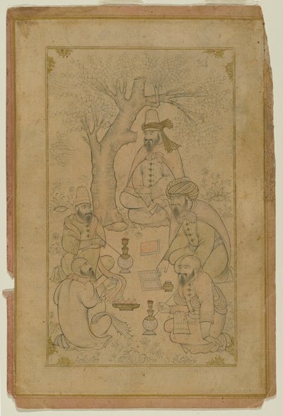 A Gathering of Dervishes, midten af det 17. århundrede (blæk & lys farvevask på papir) af Persian School
