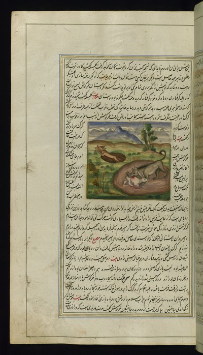 En sjakal fortærer en hare fra Lights of Canopus, 1847 af Persian School