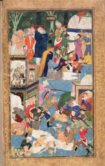 Tilføj 22703 fol.52v Plyndringen af Isfahan i 1387, der viser Timurs styrker, der plyndrer, plyndrer og myrder af Persian School