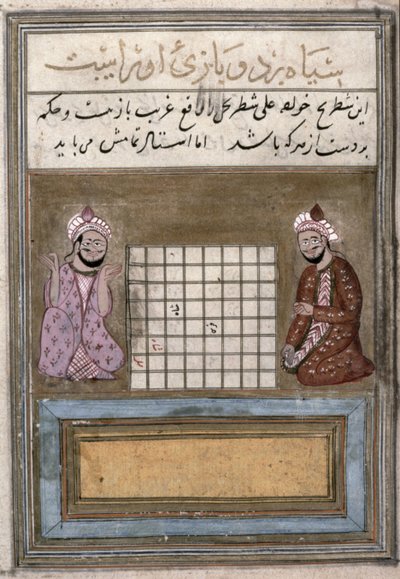 Skakspillere, side fra en afhandling om skak, tidlig Safavid, anden halvdel af det 16. århundrede (blæk på papir) af Persian School