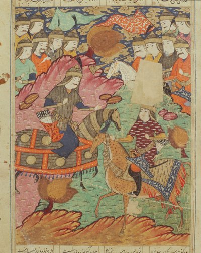 Duel på hesteryg mellem Rostam og Afrasiab, illustration fra Shahnama (Kongernes Bog) af Abul-Qasim Manur Firdawsi (c.934-c.1020) 1619 af Persian School