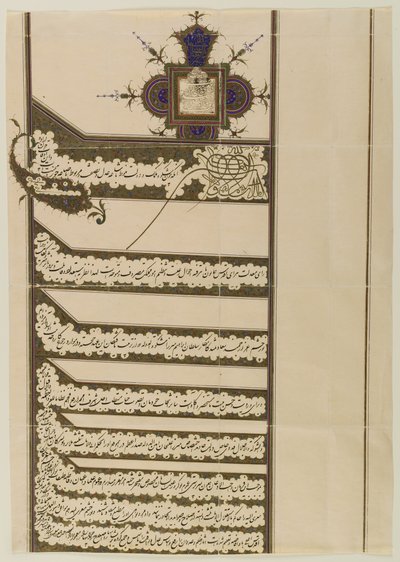 Firman (Royal Edict) med Muzaffar al-Din Shah Qajas segl, 1897 (blæk og guld på papir) af Persian School